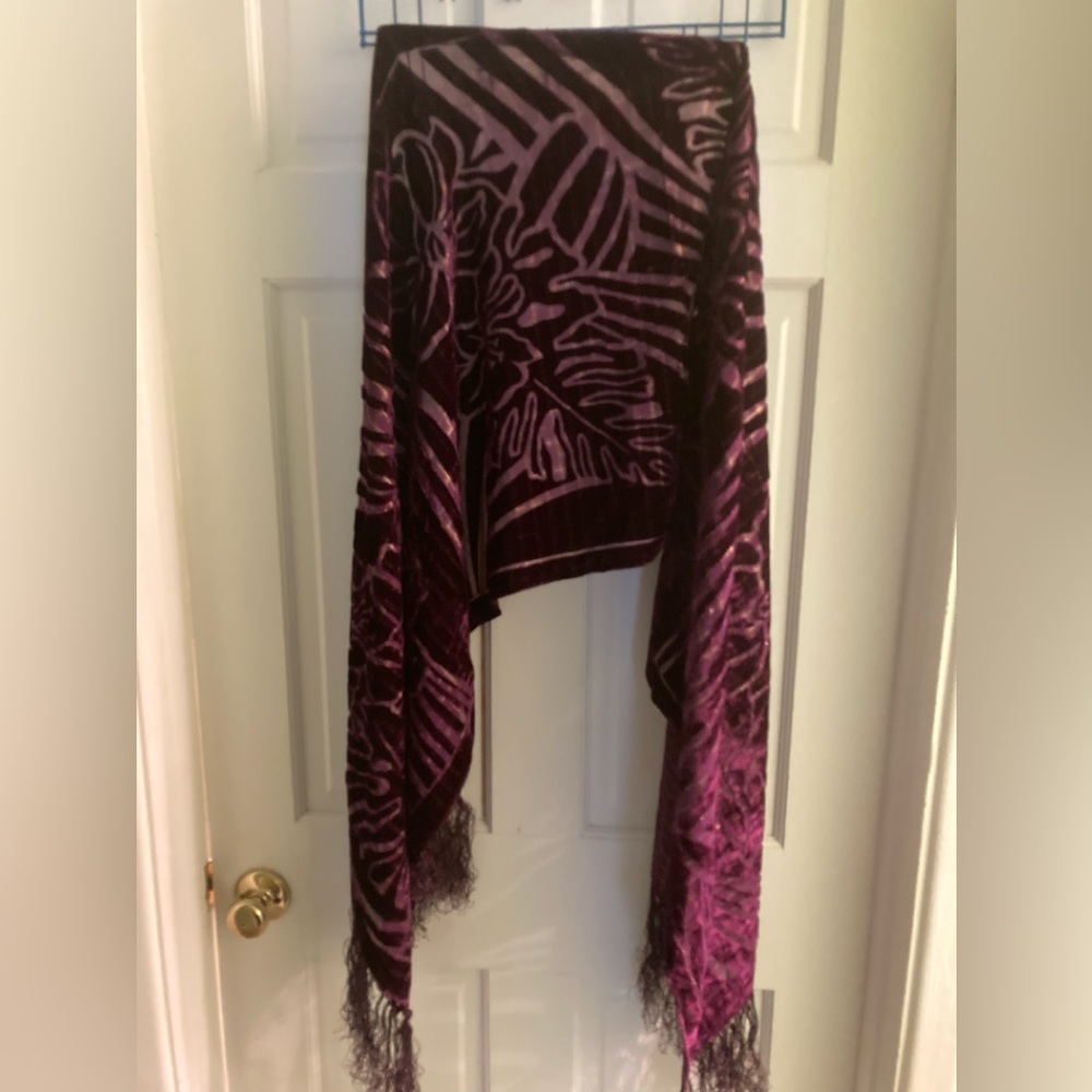 NEW Silk/Rayon Purple/Gold Cutout  Fringed Wrap 22”x 72”
